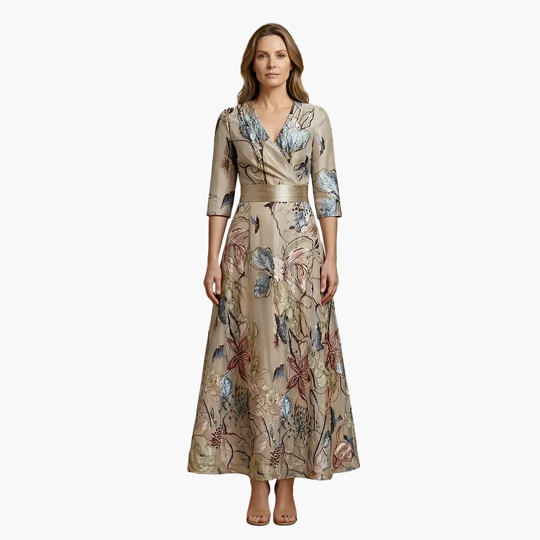 Floral Dress with V-Neck for Women Elegant & Long