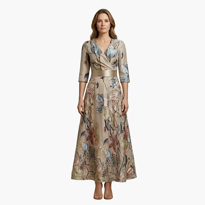 Floral Dress with V-Neck for Women Elegant & Long