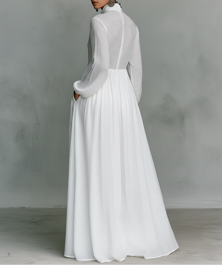 Women's Long Sleeve Button Front Flowy Maxi Dress