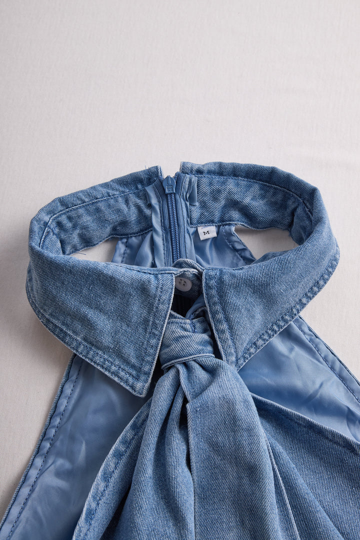 Women's Sleeveless Halter Blouse with Neck Tie Detail