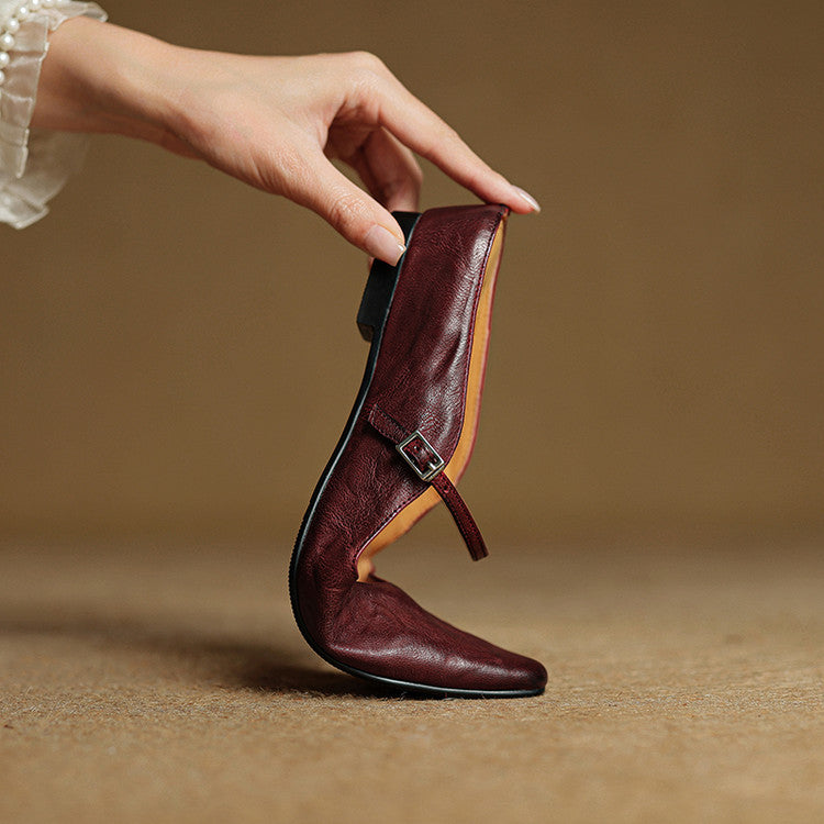 Women's Leather Pointed Toe Slip-On Mule Flats Strap