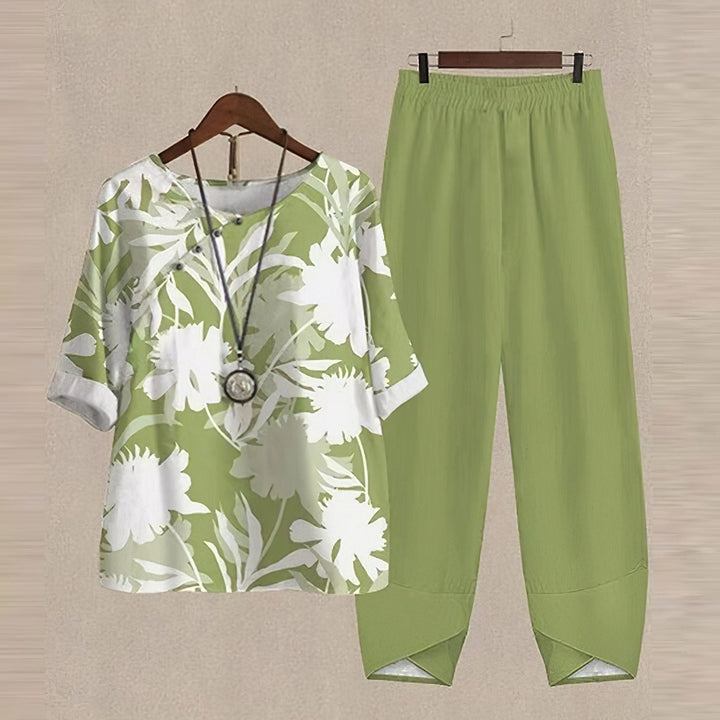 Women's Floral Print Short Sleeve Top Harem Pants Set