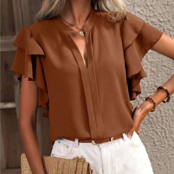 Women's Ruffle Sleeve V-Neck Blouse