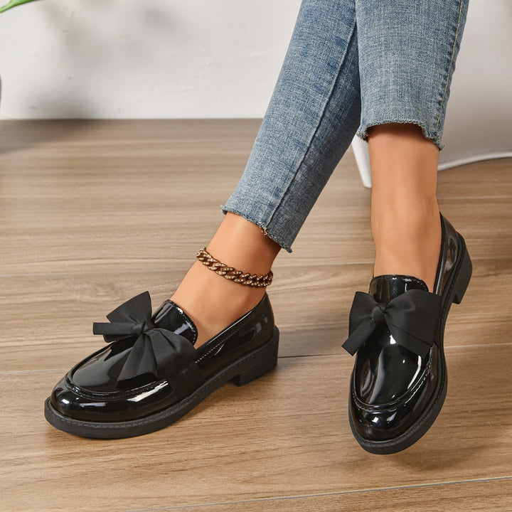 Women's Patent Bow Accent Moc Toe Loafers