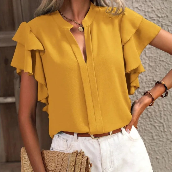 Women's Ruffle Sleeve V-Neck Blouse
