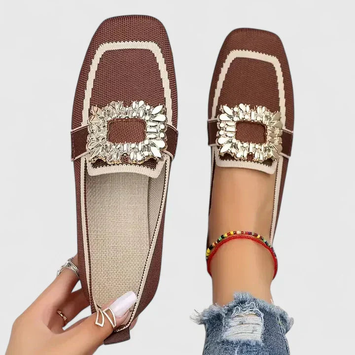 Women's Orthopedic Square Toe Loafers with Embellished Buckle