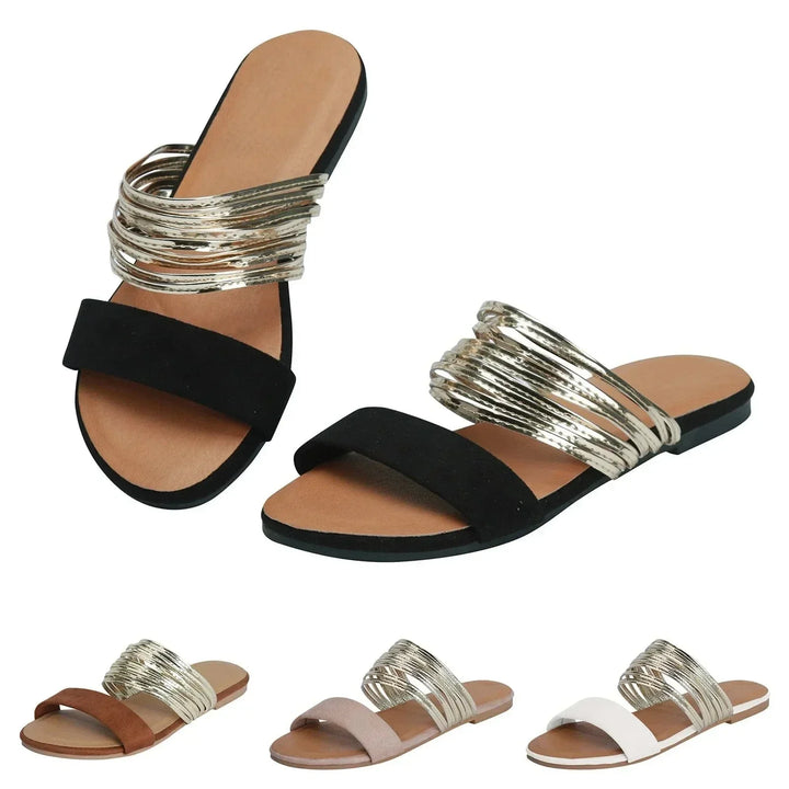 Women's Orthopedic Slip On Flat Sandals with Chain Detail