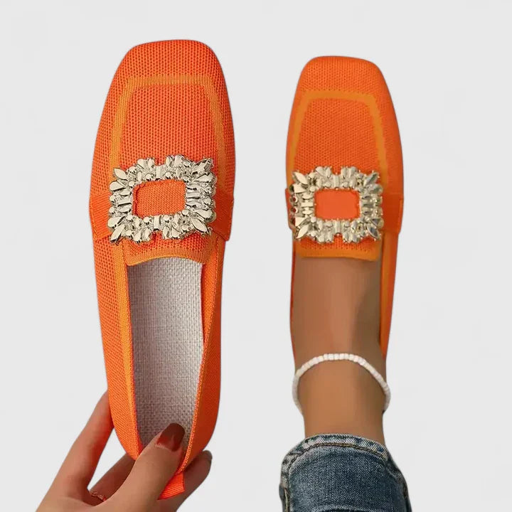 Women's Orthopedic Square Toe Loafers with Embellished Buckle