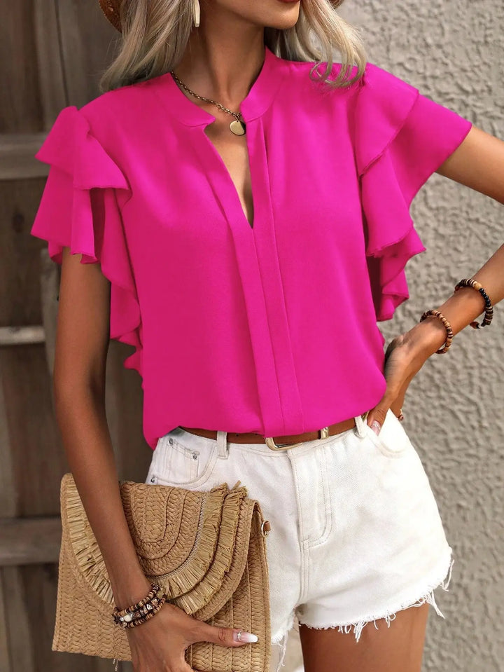 Women's Ruffle Sleeve V-Neck Blouse