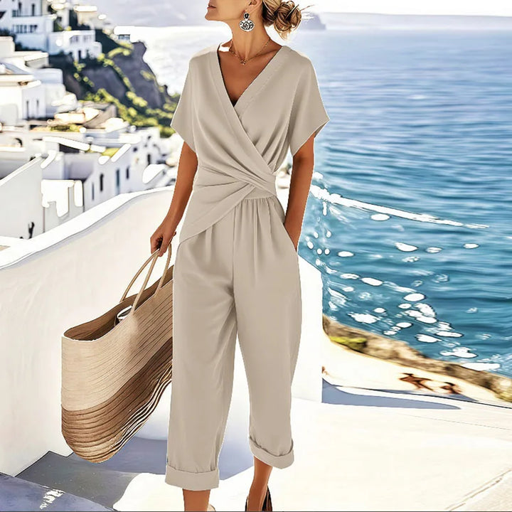 Women's Wrap Top Wide Leg Pants Two Piece Set