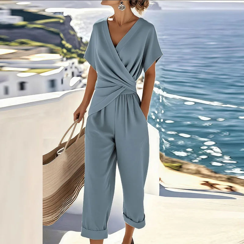 Women's Wrap Top Wide Leg Pants Two Piece Set