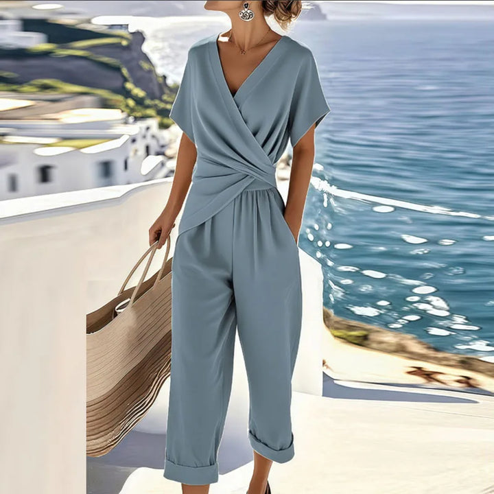 Women's Wrap Top Wide Leg Pants Two Piece Set