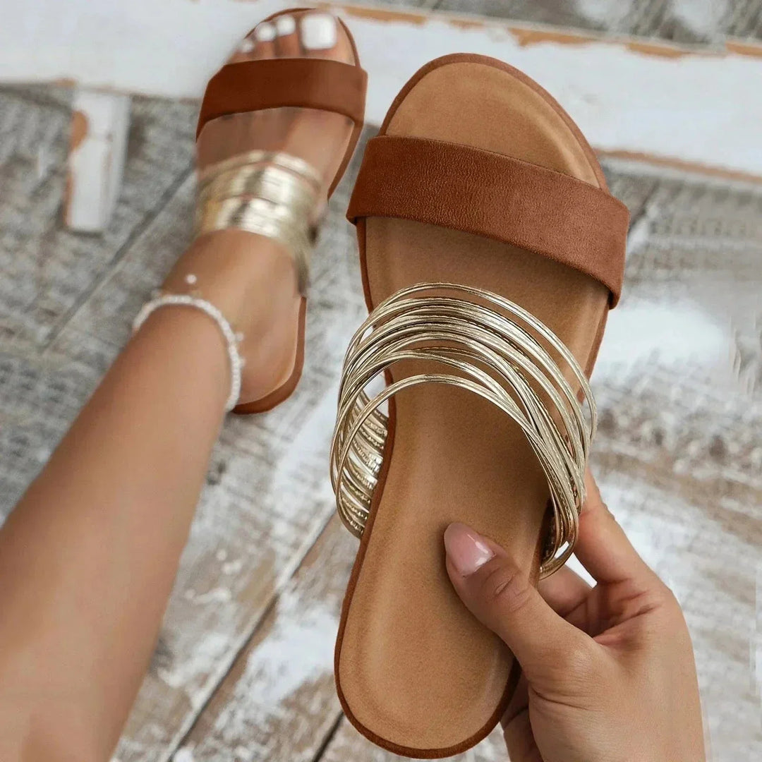 Women's Orthopedic Slip On Flat Sandals with Chain Detail