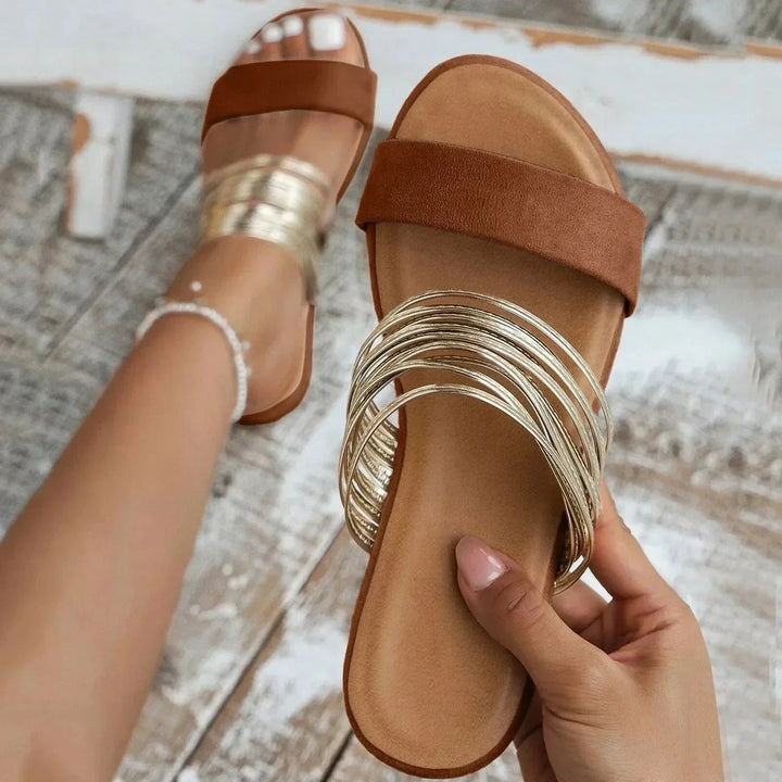 Women's Orthopedic Slip On Flat Sandals with Chain Detail