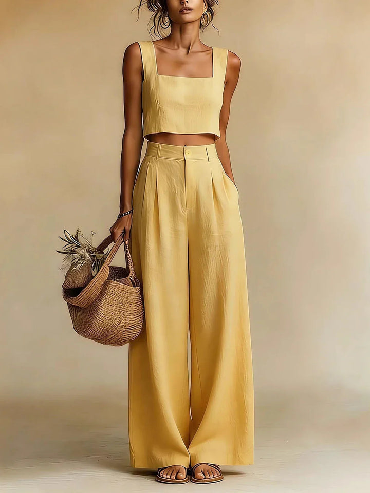 Women's Summer Square Neck Crop Top and Palazzo Pants Set