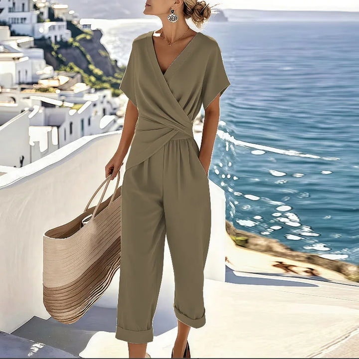 Women's Wrap Top Wide Leg Pants Two Piece Set