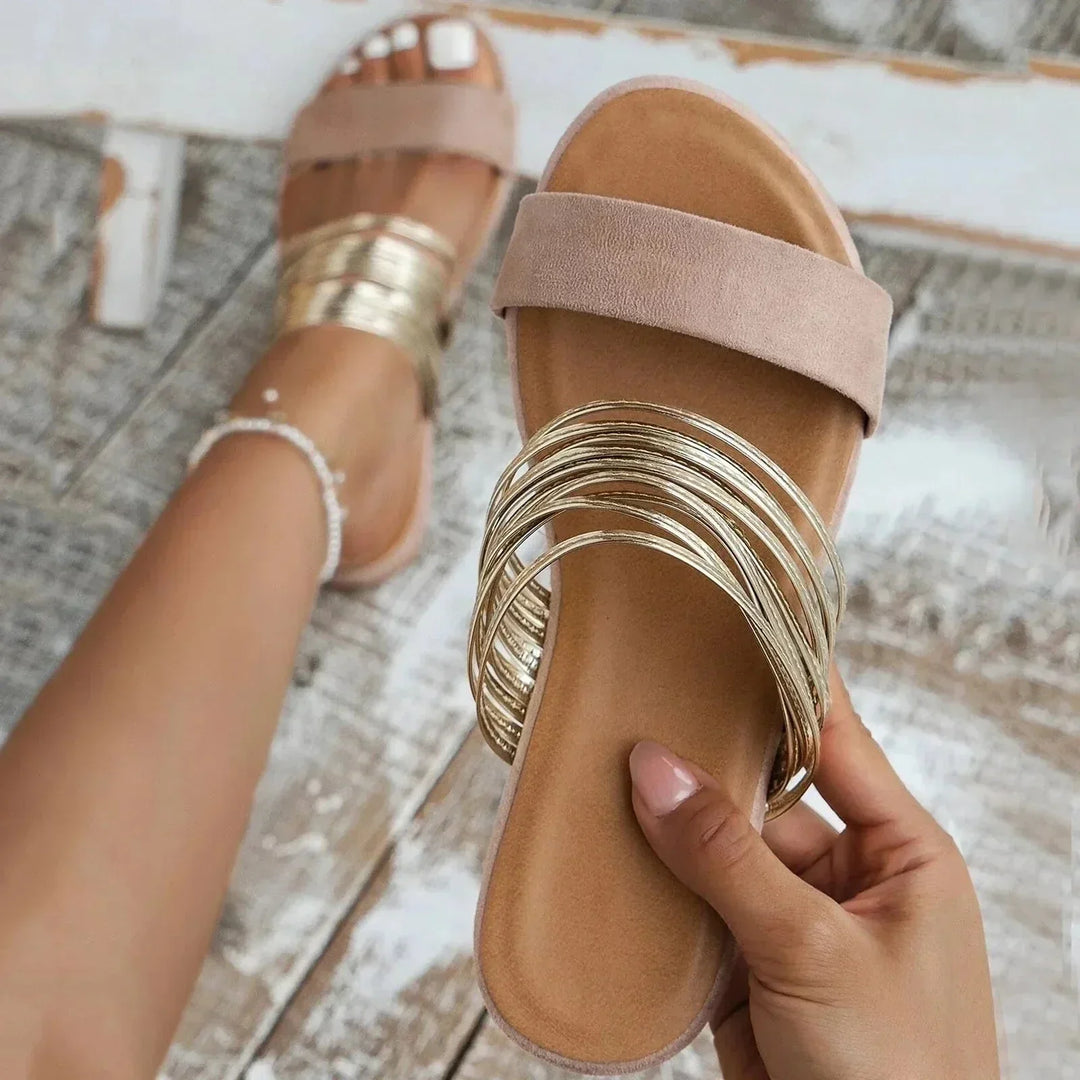 Women's Orthopedic Slip On Flat Sandals with Chain Detail