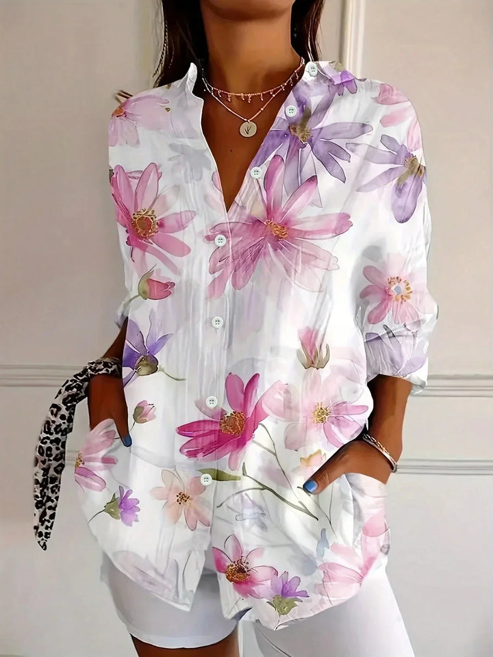 Women's Colorful Floral Print Button Front Blouse Top