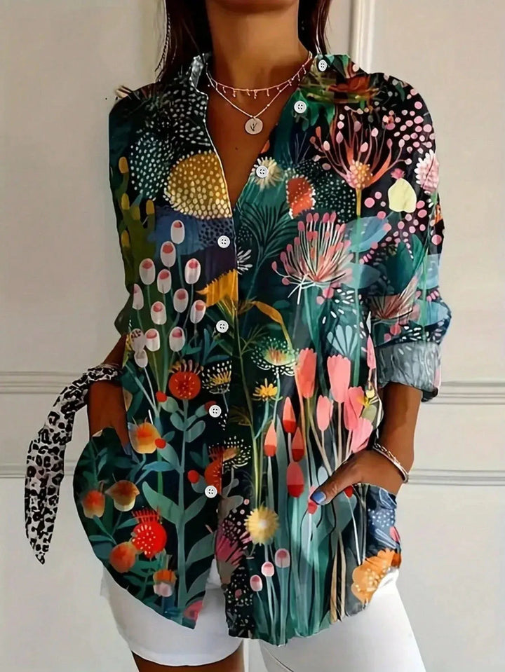 Women's Colorful Floral Print Button Front Blouse Top