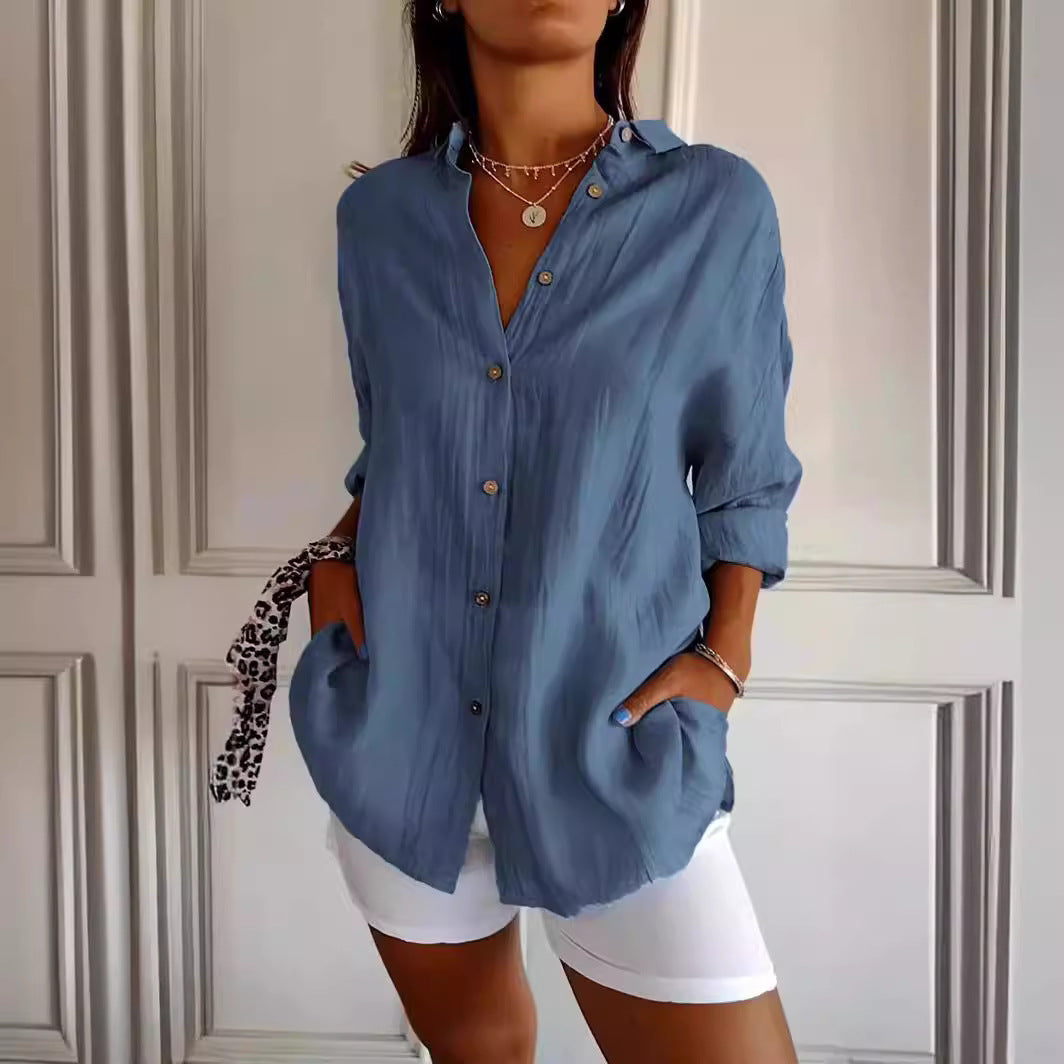 Women's Oversized Cotton Blend Button Shirt Long Sleeve