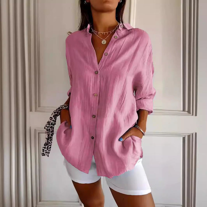 Women's Oversized Cotton Blend Button Shirt Long Sleeve