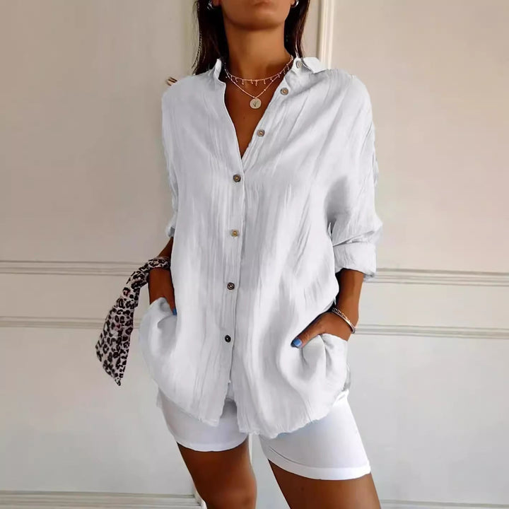 Women's Oversized Cotton Blend Button Shirt Long Sleeve