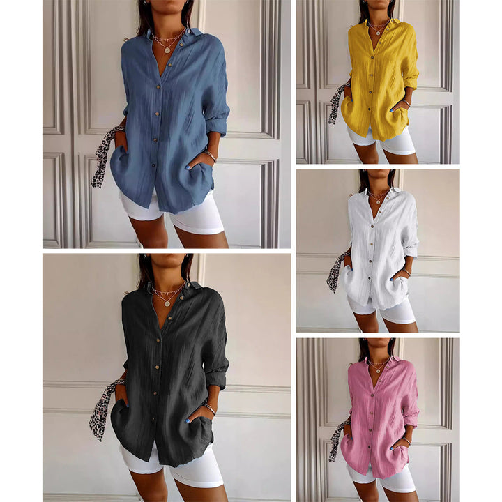 Women's Oversized Cotton Blend Button Shirt Long Sleeve