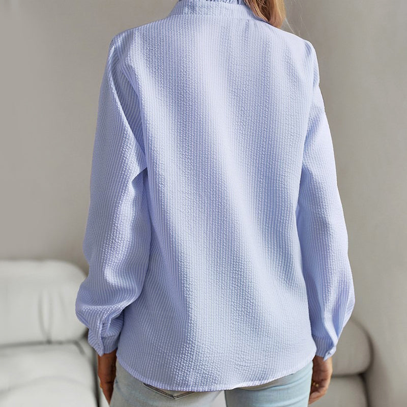 Women's Ruffle Trim Button Front Blouse Long Sleeve