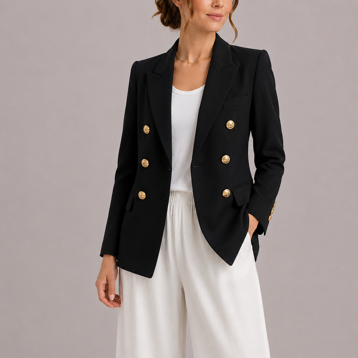 Women's Elegant Double-Breasted Blazer with Gold Buttons