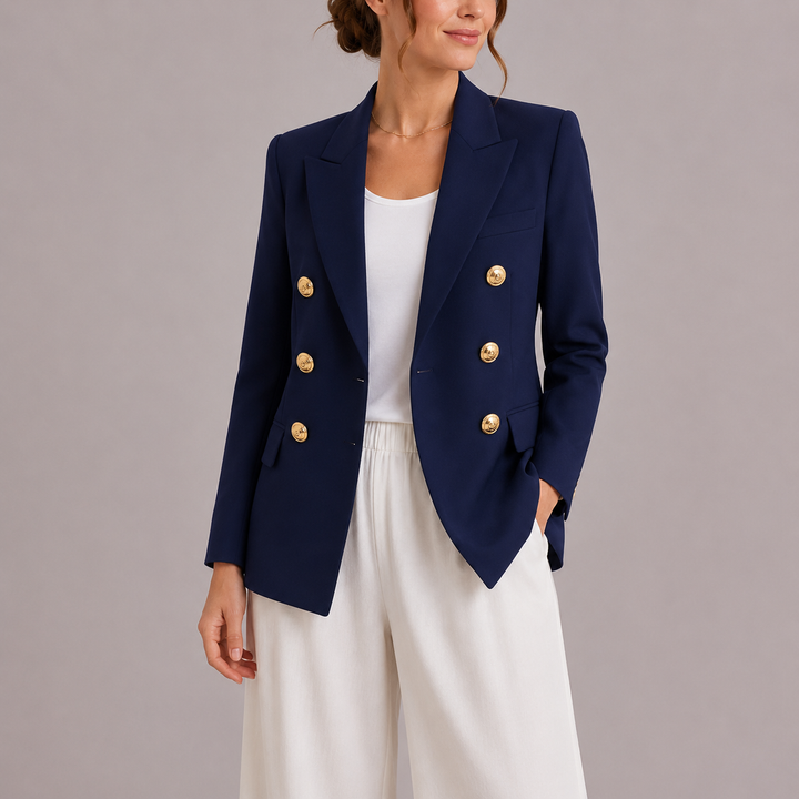 Women's Elegant Double-Breasted Blazer with Gold Buttons