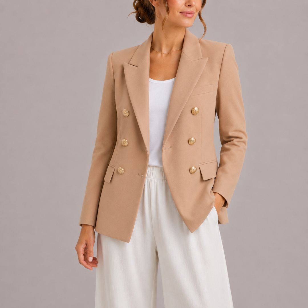 Women's Elegant Double-Breasted Blazer with Gold Buttons
