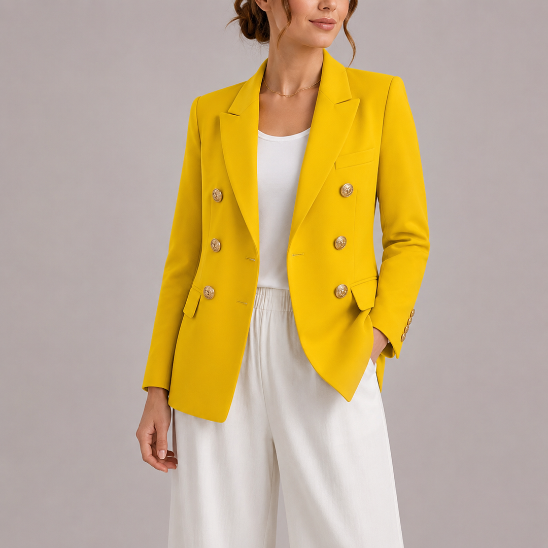 Women's Elegant Double-Breasted Blazer with Gold Buttons