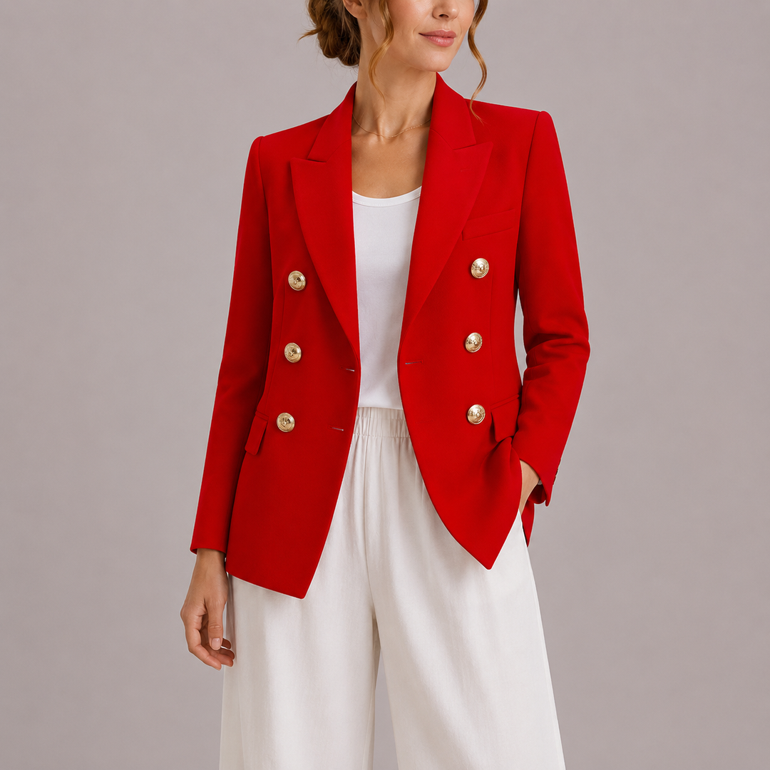 Women's Elegant Double-Breasted Blazer with Gold Buttons