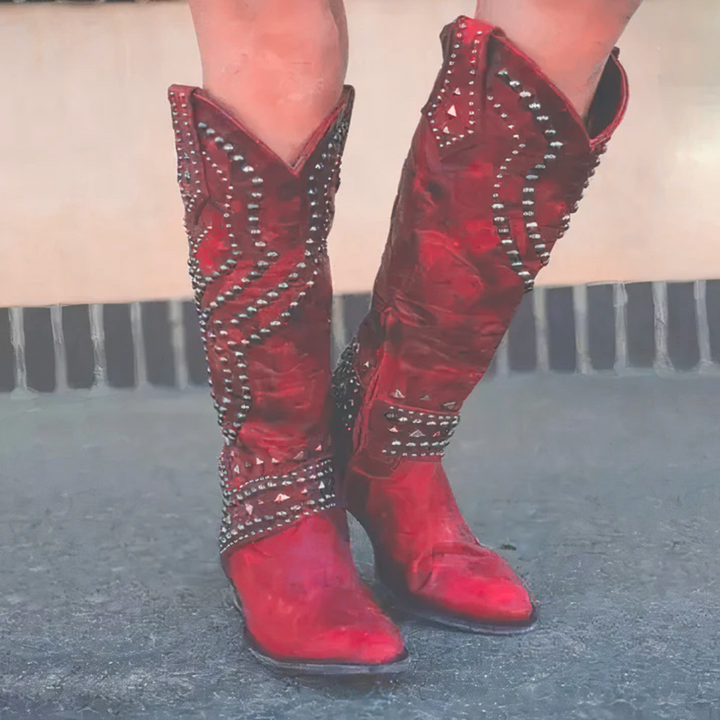 Women's Orthopedic Studded Western Knee High Boots