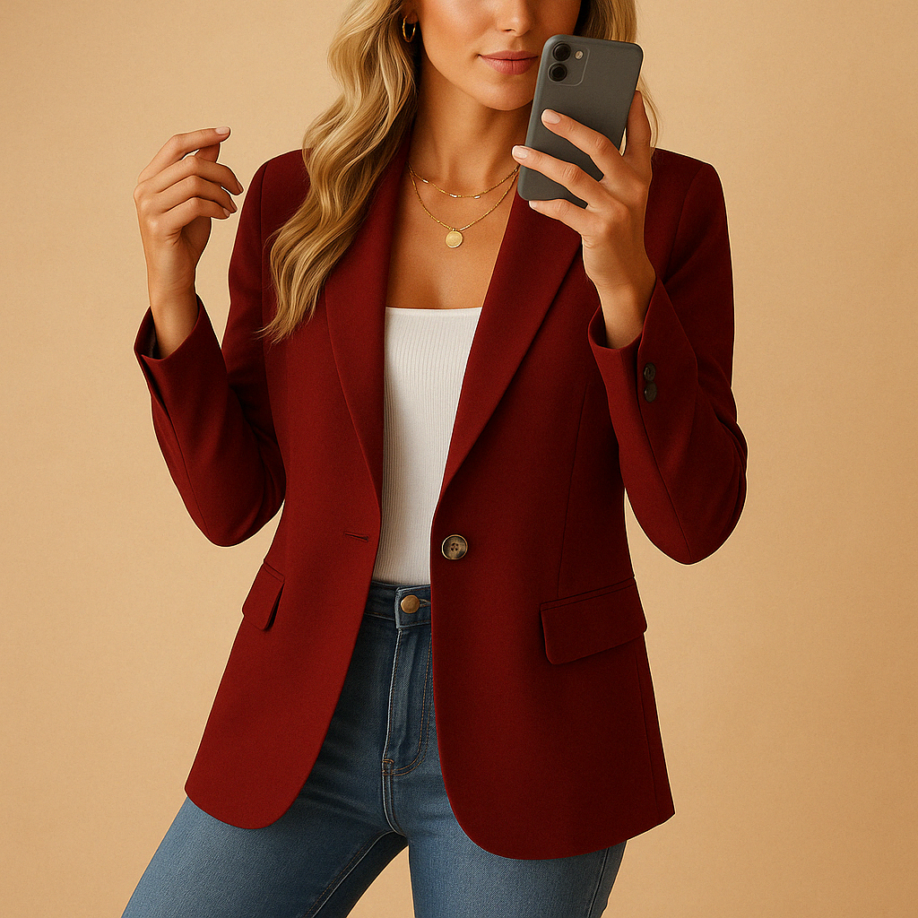 Women's Fitted Tailored Blazer Jacket Single Button