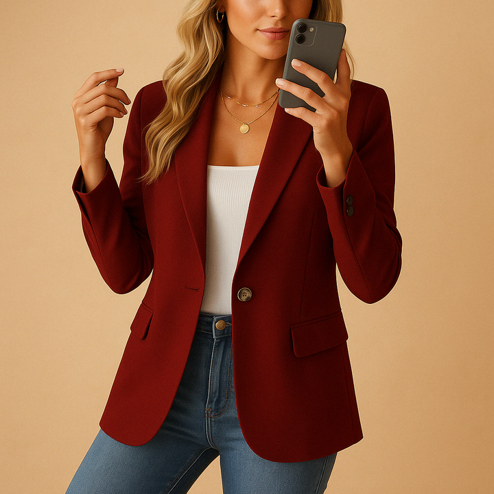 Women's Fitted Tailored Blazer Jacket Single Button