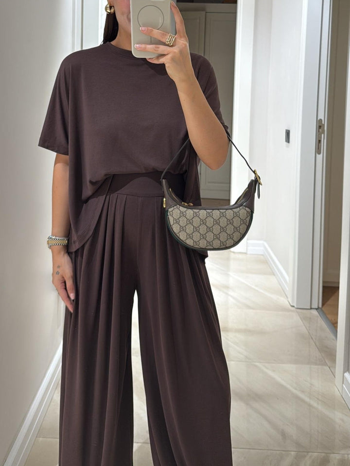 Women's Cotton Modal Top Wide Leg Pants Lounge Set