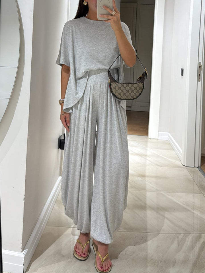 Women's Cotton Modal Top Wide Leg Pants Lounge Set