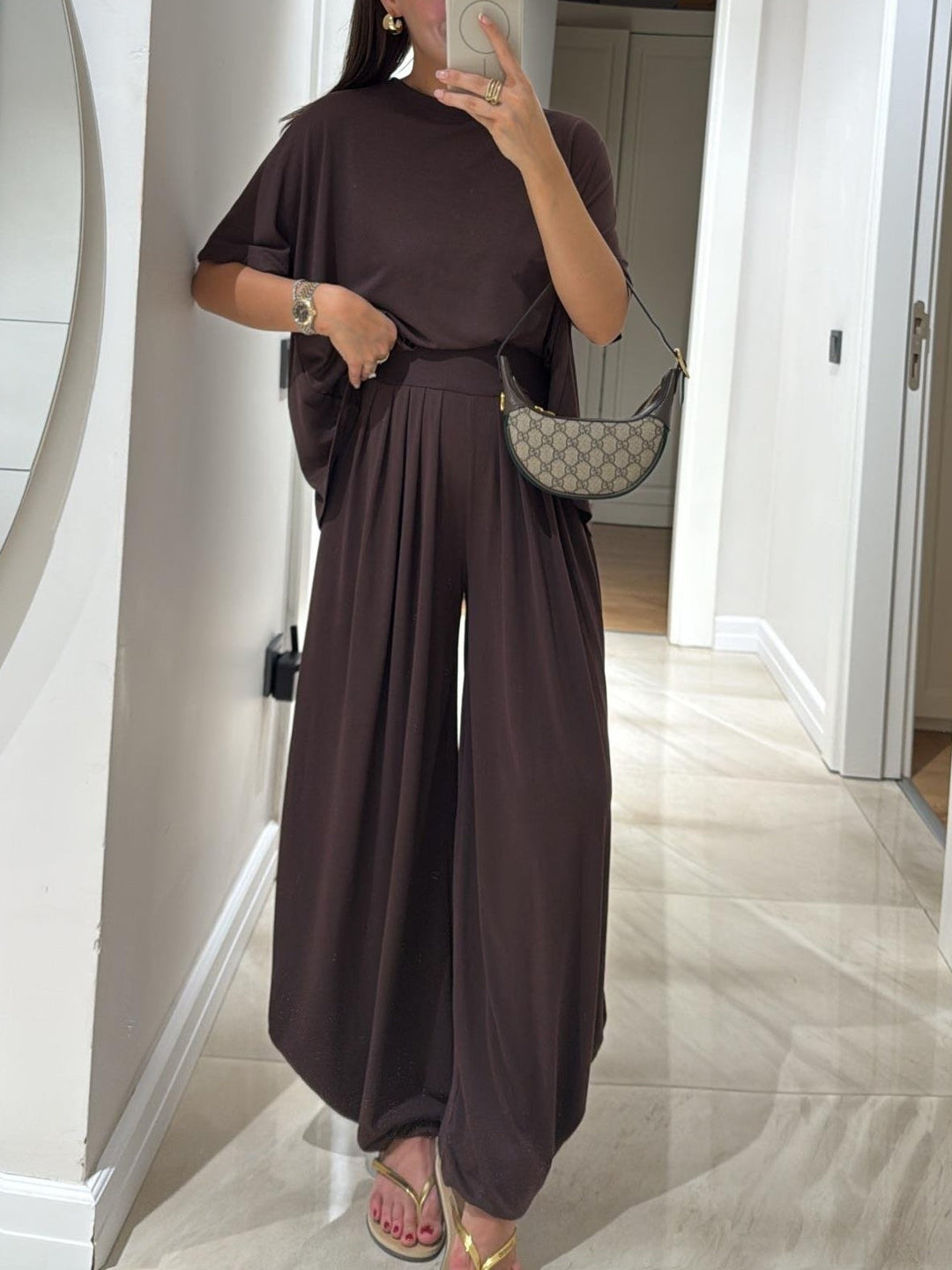 Women's Cotton Modal Top Wide Leg Pants Lounge Set