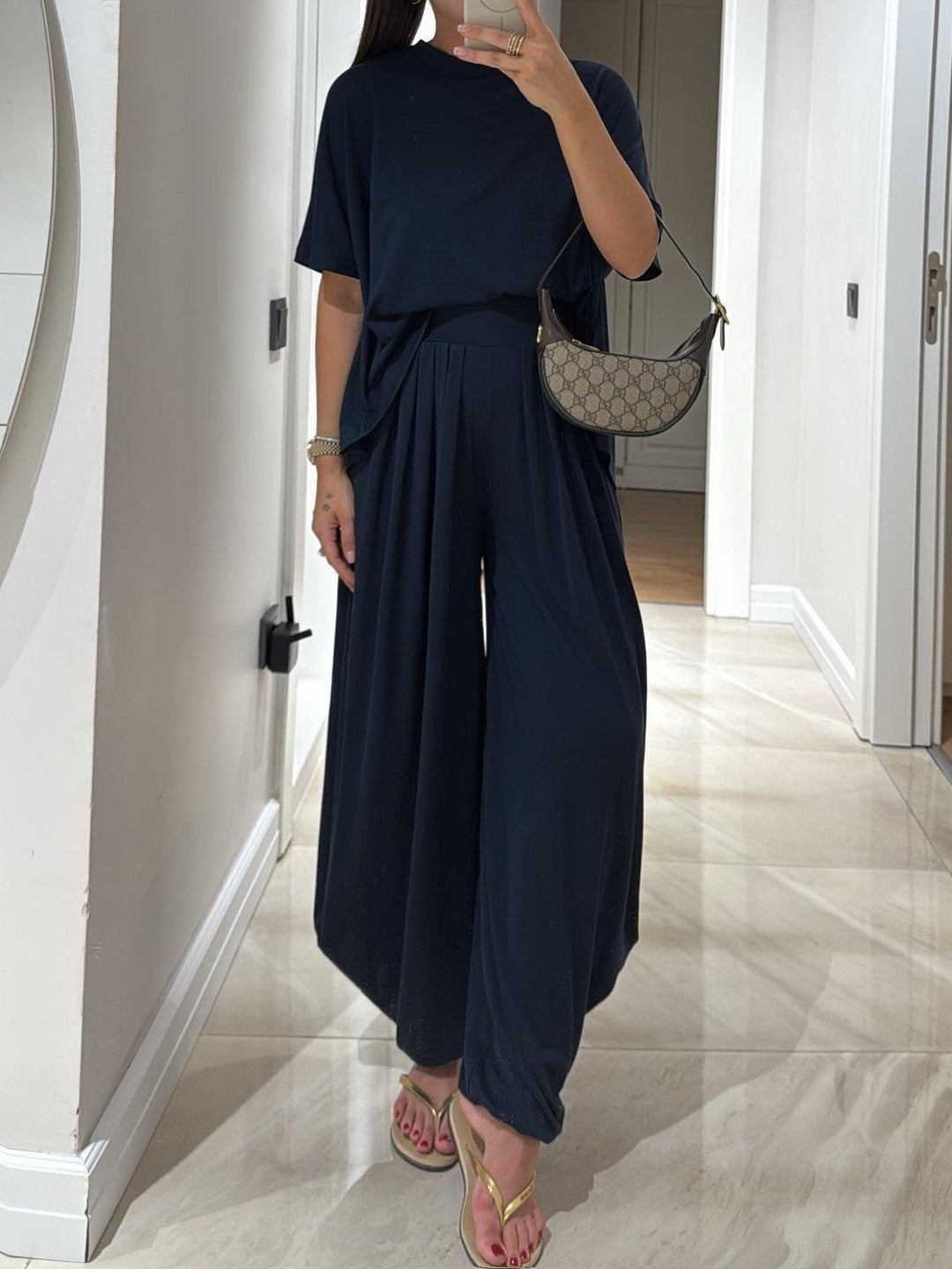 Women's Cotton Modal Top Wide Leg Pants Lounge Set
