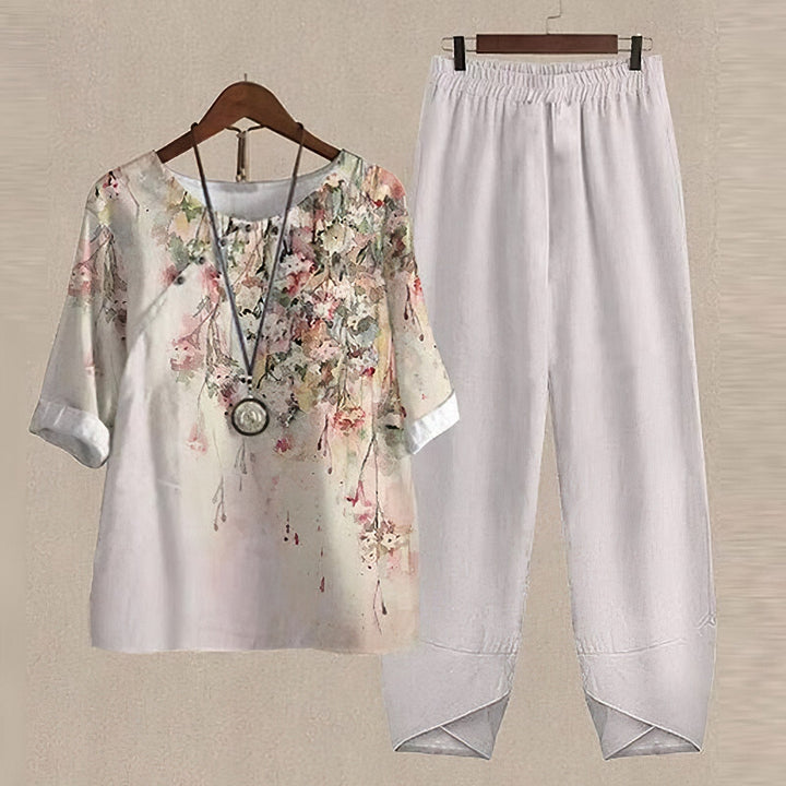 Women's Floral Print Short Sleeve Top Harem Pants Set