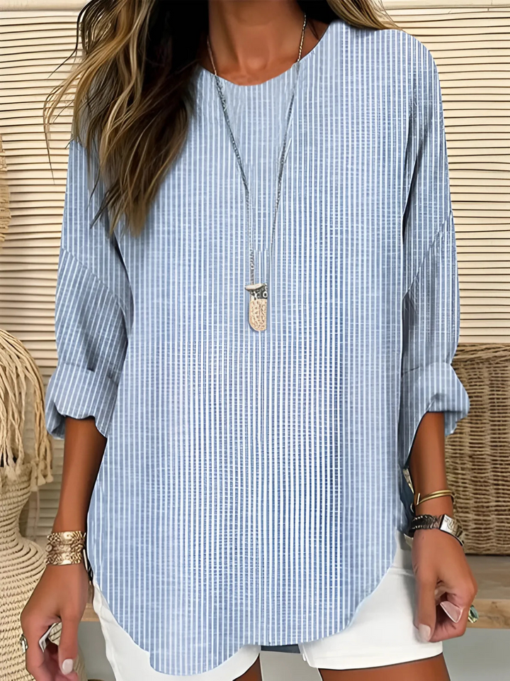 Women's Striped Long Sleeve Relaxed Fit Crew Neck Blouse