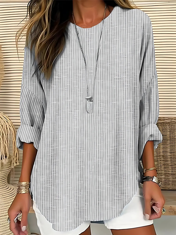 Women's Striped Long Sleeve Relaxed Fit Crew Neck Blouse
