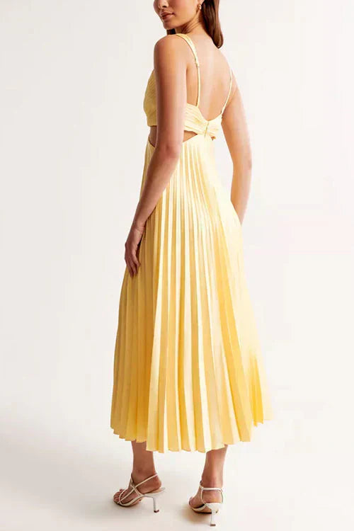 Women's Pleated V-Neck Maxi Dress for Wedding Guest