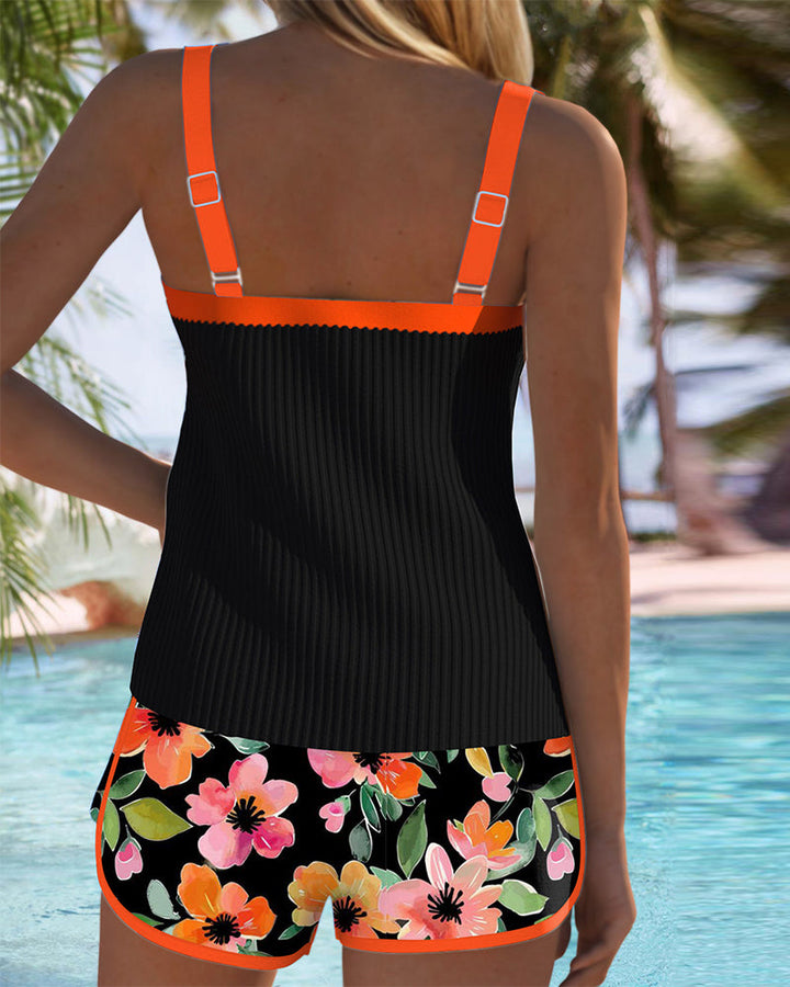 Women's Tummy Control Tankini Set Floral Shorts Swim