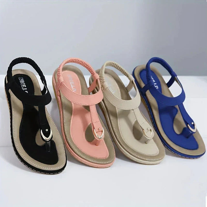 Women's Orthopedic T-Bar Thong Elastic Slingback Flat Sandals