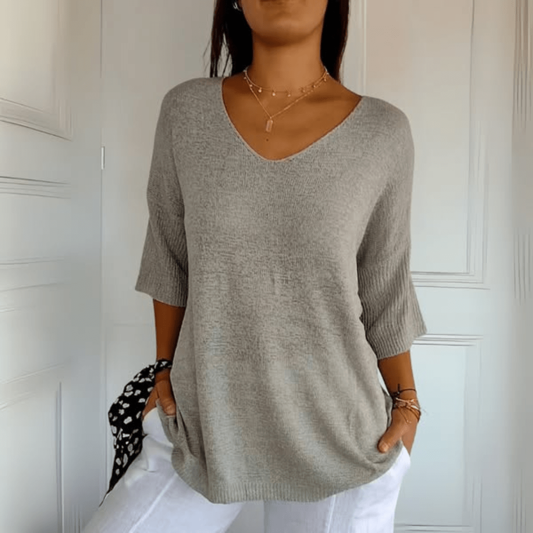 Women's V-Neck Knit Oversized Top
