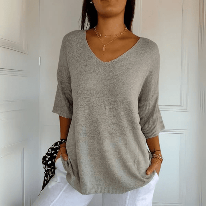 Women's V-Neck Knit Oversized Top