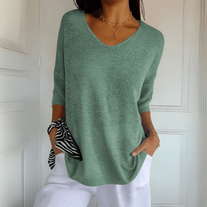 Women's V-Neck Knit Oversized Top