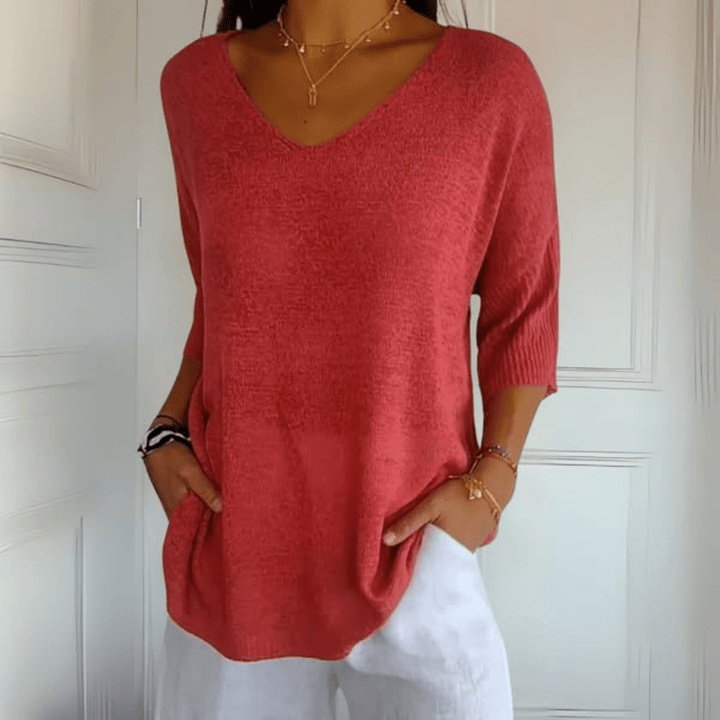 Women's V-Neck Knit Oversized Top